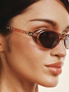 Popjeli Y2K Retro Sweet And Cool Wind Transparent Cat Eye Glasses, Metal Temple Design, Daily Versatile Commuting Fashion - Multicolor - View 9