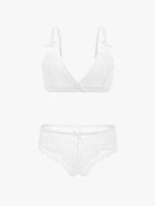 Bisouelle 3pcs Set Solid Color Lace Bralette & Bikini Panty Lingerie Set (No Wire Bra, Triangle Panty)For Summerfor Summer - Multicolor - View 24