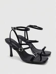 CUCCOO BIZCHIC Chaussures pour mode élégantes de navette à bout rond avec boucle et talons aiguilles - Noir pur - Voir 7