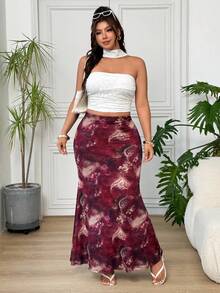 SHEIN EZwear 大尺碼女款度假印花休閒裙 - 彩色 - 查看 4