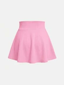 SHEIN Tween女孩春夏休閒運動高彈性舒適交叉腰褶邊下擺喇叭裙褲，附口袋瑜珈套裝，黑色 - 粉色 - 查看 3