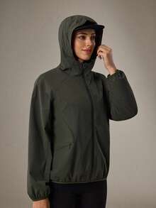 OutZeal Women Outdoor Jacket Workout Gym Hooded Drawstring Hem Jacket - Dark Green - View 10