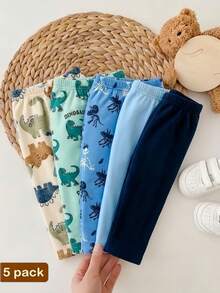 SHEIN 5pcs/Set Baby Boys New Fashion Comfortable Simple Soft Casual Long Pants, Baby Boy Pants Set, - Multicolor - View 2