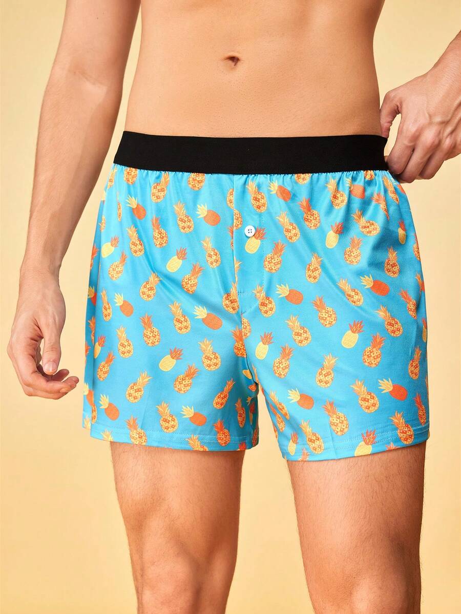 Notgurli Men's Pineapple Print Elastic Waist Casual Allover Pants - Multicolor - View 1