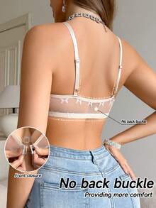 SHEIN 1 pieza Sujetador de malla transparente con cierre delantero y diseño de mariposa - Albaricoque - Ver 2