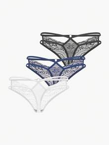 Bisouelle 3 gói Quần lót ren hoa gợi cảm - Nhiều màu - Xem 1
