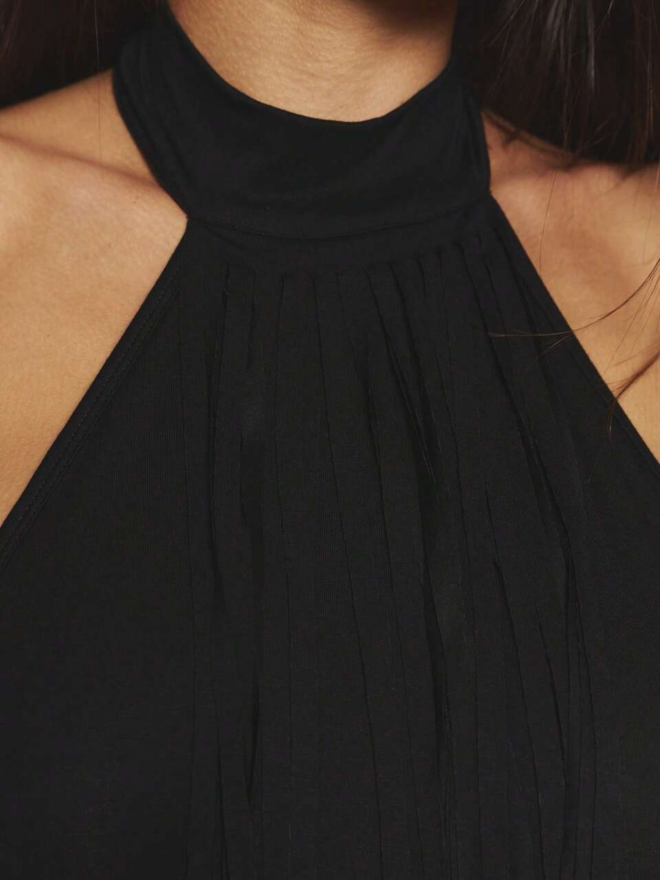 Combinaison ajustée en jersey noir à col montant et franges, pour vacances, fêtes, occasions et sorties