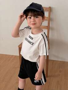 DAZY Baby Boy Round Neck Striped Short Sleeve T-Shirt And Shorts 2 Pieces Set Summer Toddler - White - View 9