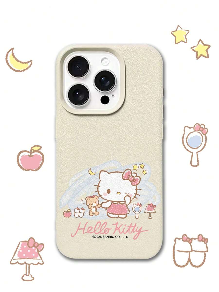 HELLO KITTY AND FRIENDS | SHEIN Hello Kitty 全角色與反派彩色貼紙拼貼印花皮革手機殼 防震防摔 全包覆保護殼 適用 iPhone 17 Pro Max 16 15 14 13 12 Pro Max Plus Y2K 復古美學 可愛少女風 Ins 高顏值手機殼 - 彩色 - 查看 1