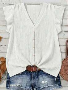 EMERY ROSE Plus Size Casual White Shirt, Suitable For Summer - White - View 5