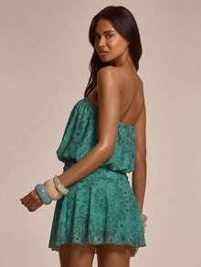MUSERA Bandeau-Minikleid mit Perlen, Bindung vorne, geraffter Taille, Drapierung und Seitenschlitz - Blau - Übersicht 2