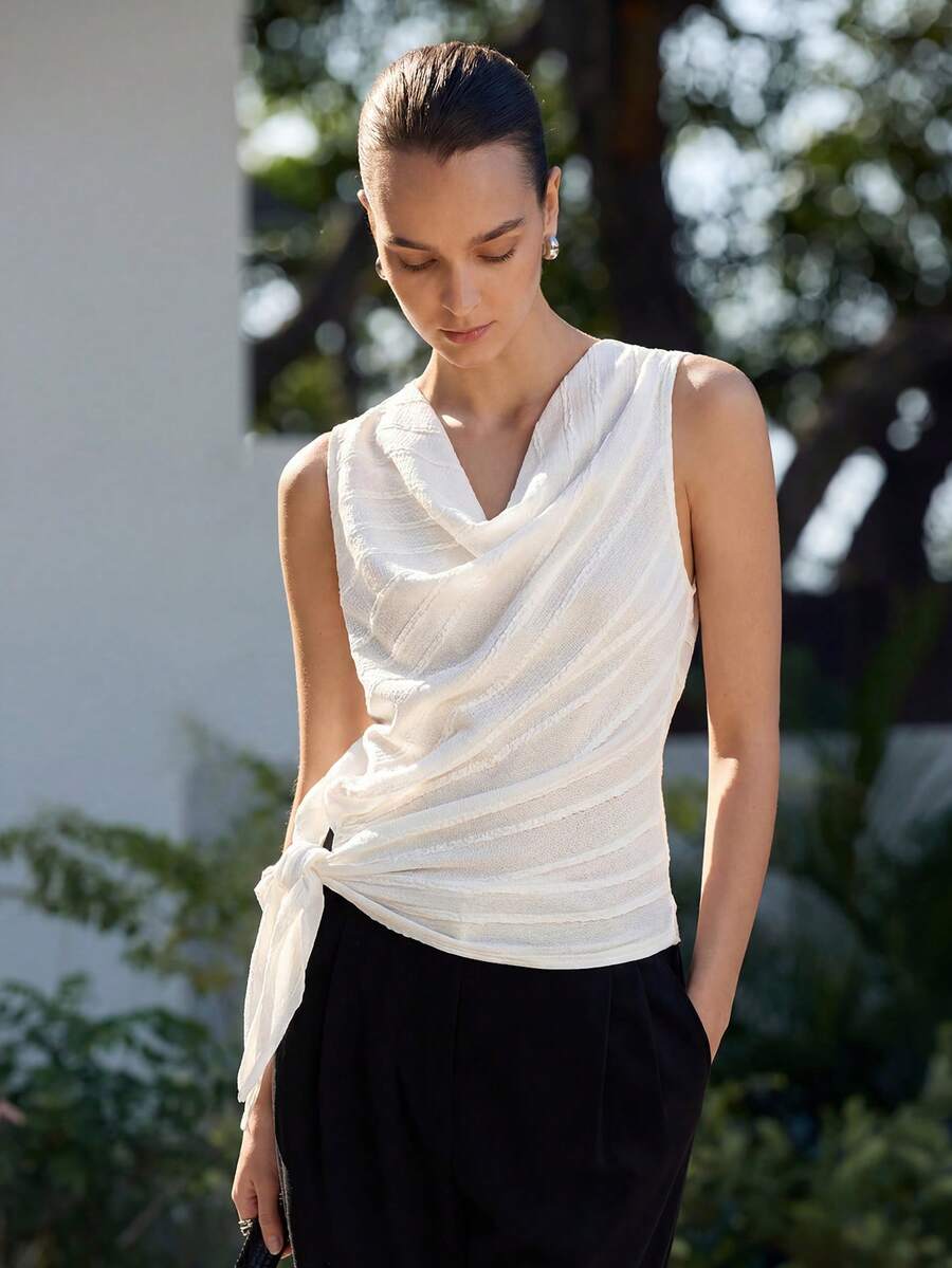 SHEIN x Rafa Kalimann Aalyst Women's Spring/Summer Minimalist Modest Elegance Chic Commuting Daily Brunch Work Party Versatile High-Quality Fabric Halter Tie Design White Tank Top