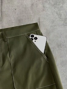 AXEPEAK Conjunto de camisa y pantalones cortos con estampado de letras para hombre - Verde militar - Ver 13