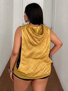 Maweii 大尺碼女款夏季無袖連帽抽繩運動衫，休閒街頭風，運動風 - 黃色 - 查看 3