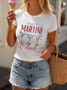 INAWLY 复古学院风 Dirty Martini Baby T 恤、Tini Time 手绘艺术衬衫、纽约 2000 Y2K 酷女孩 90 年代复古鸡尾酒衬衫 DIRTY MARTINI Club Est 1995 - 白色 - 查看 8