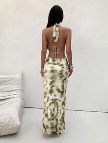 Aloruh Elegantes, sexy Damen-Strandkleid für den Urlaub, figurbetont, lang, mit vorderem Cutout, Perlendekor und Zebramuster - Verschiedenfarbig - Übersicht 2