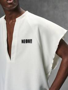 NEON BLANC 男士植絨字母對比色華夫格紋理時尚休閒T恤 - 白色 - 查看 6