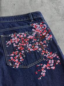 AXEPEAK 男士刺繡深藍色長褲 - 藍色 - 查看 2