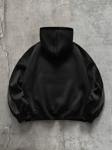 AXEPEAK 男士秋冬休閒拼接撞色連帽衛衣 - 黑色 - 查看 2