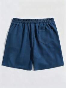ROMWE MEN Men's Solid Color Drawstring Waist Pocket Casual Shorts - Blue - View 2