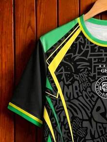 Gritte Field Men's Letter Striped Print Contrast Color Round Neck Short Sleeve Football Jersey Top - Multicolor - View 4