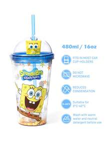 SpongeBob SquarePants | SHEIN Vaso con pajita translúcido de 480ml - Amarillo - Ver 3