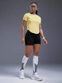 Powerista T-shirt de sport et fitness décontracté à manches courtes raglan de couleur unie pour femmes - Jaune citron - Voir 4