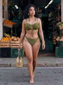 Swim Vcay 2026 New Summer Beach Vacation Plus Size Swimwear Top, Sexy Green Backless Swim Mod Swimwear Top, Spring/Summer - Black - View 4