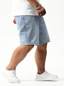 Manfinity Homme Men Plus Size Loose Fit Casual Denim Shorts Baggy Jorts Plain Light Blue Work Basic Going Out Hang Out Commute College - Light Wash - View 7