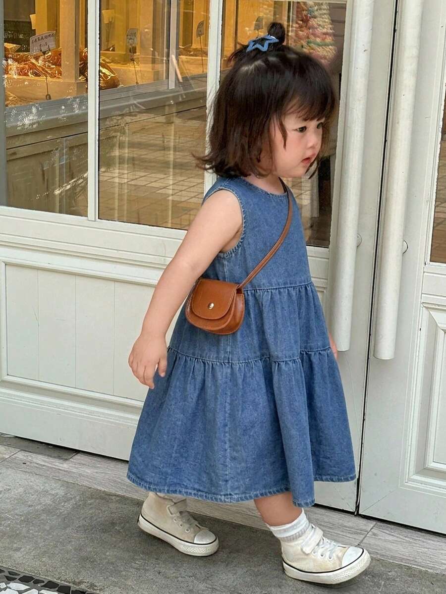 Dazy Kids 女嬰圓領無袖韓式水洗牛仔連身裙 夏季幼兒 - 藍色 - 查看 1