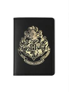 HARRY POTTER X SHEIN 經典魔法學校紋章 PU 皮革護照套，巫師學院標誌護照夾，時尚旅行配件，適合粉絲 - 黑色 - 查看 6