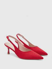CUCCOO BIZCHIC Women's Red Pointed Suede Simple Commuter Fashion Wear Stiletto Back Strap High Heel Shoes - Red suede - View 1
