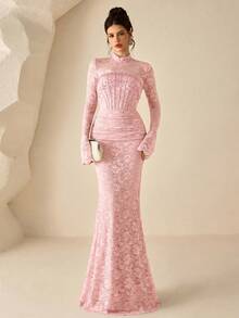 Coutiva Luxury Evening Gown, High-End Formal Dress, Elegant Dignified Lady Formal Wear - Pink - View 1