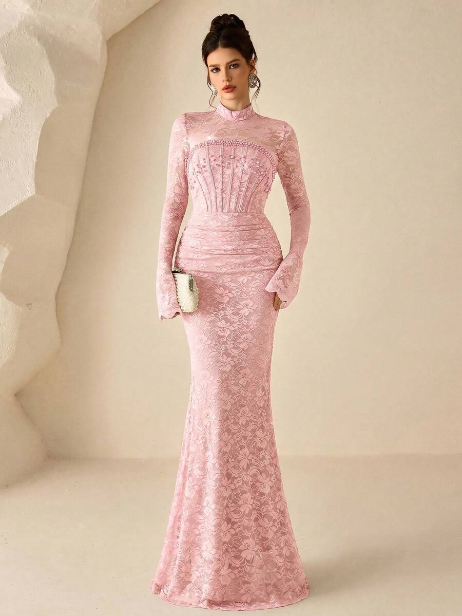 Coutiva Luxury Evening Gown, High-End Formal Dress, Elegant Dignified Lady Formal Wear - Pink - View 1