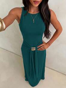 Aloruh Vestido de sirena ajustado sin mangas color marrón para mujer, nuevo para vacaciones de primavera/verano, adecuado para la calle, uso diario y desplazamientos - Agua verde azul - Ver 5