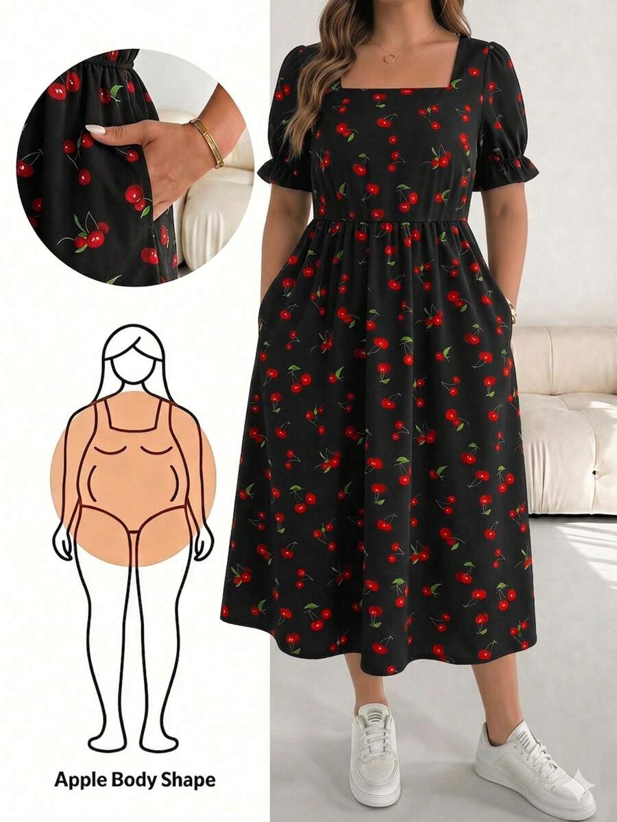 Shapeblank Cherry 大尺碼女款花瓣袖口袋休閒洋裝 - 彩色 - 查看 1