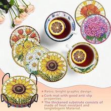 8 Stücke/Set Blumen Diamant Malerei Untersetzer, DIY funkelnde Strass hitzebeständige Tassenuntersetzer, vollständiges Diamant Kunst Handwerk Set für Anfänger und Erwachsene, handgefertigtes dekoratives Untersetzer Geschenkset, künstliche Diamant Kunst Handwerksbedarf, Geschenk - Verschiedenfarbig - Übersicht 5