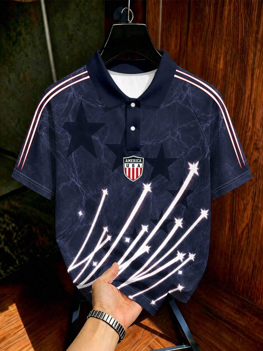 Gritte Field Men's Star Print Short Sleeve Sports Polo Shirt - Multicolor - View 1