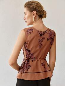 MOTF PREMIUM WOMEN'S FLORAL PRINT SLEEVELESS TOP - Mocha Brown - View 5