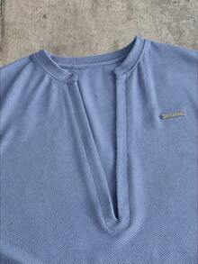 AXEPEAK Men's Metal Letter Patchwork Deep V-Neck Casual Tank Top - Blue - View 5