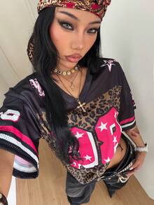 Coolane 女士夏季街头风外出休闲运动印花透气网眼宽松针织T恤 - 彩色 - 查看 2