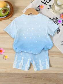 Summer Baby Girl Casual Multi-Piece Set, Brown & Apricot Leopard Print Cartoon Rabbit Pattern, Round Neck Short Sleeve T-Shirt & Shorts - Multicolor - View 2