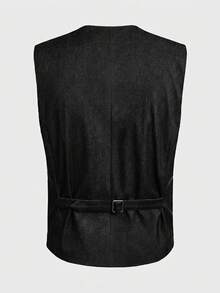 HIMLAND Plus Size Men's Spring/Summer Single-Breasted Chain Design Vest, Suitable For Vacation, Father's Day Gift - Black - View 2