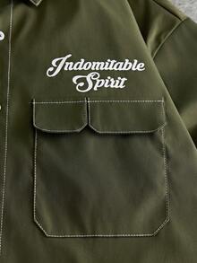 AXEPEAK Conjunto de camisa y pantalones cortos con estampado de letras para hombre - Verde militar - Ver 6