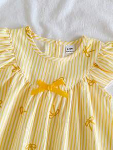 SHEIN Vintaside Kids Vestido para bebé niña pequeña/recién nacida 0-3 años primavera/verano casual versátil lindo dulce divertido con mangas de volantes - Amarillo - Ver 13