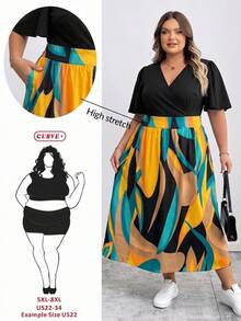 SHEIN CURVE+ Vestido de Talla Grande con Estampado de Bloques de Color y Patchwork - Multicolor - Ver 1