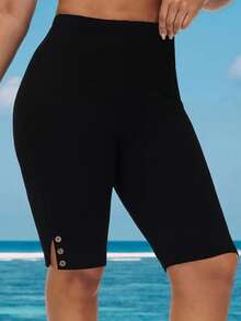 EMERY ROSE Plus Size Casual Solid Color High Waist Leggings - Black - View 3