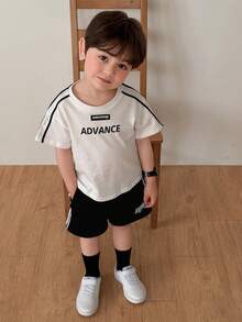 DAZY Baby Boy Round Neck Striped Short Sleeve T-Shirt And Shorts 2 Pieces Set Summer Toddler - White - View 1