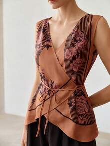 MOTF PREMIUM WOMEN'S FLORAL PRINT SLEEVELESS TOP - Mocha Brown - View 3