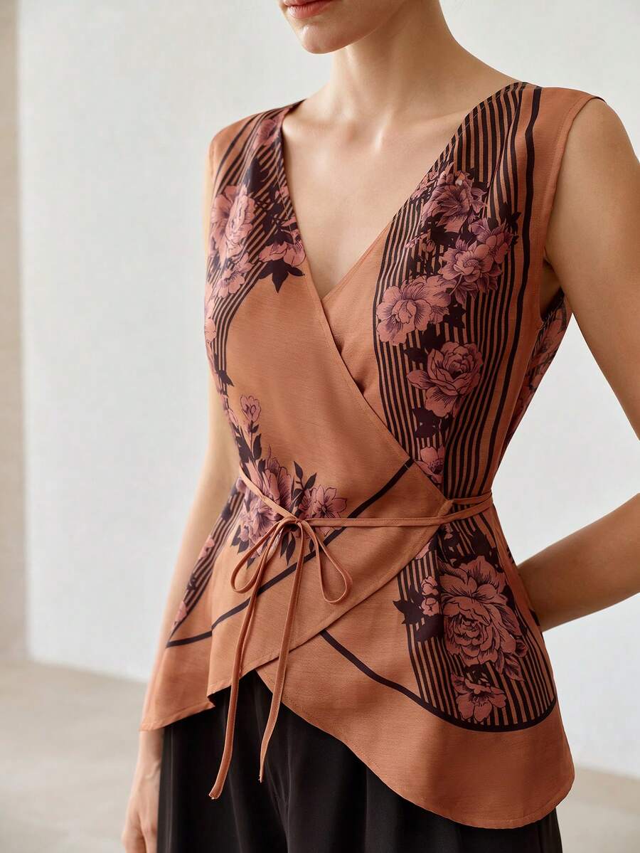 MOTF PREMIUM WOMEN'S FLORAL PRINT SLEEVELESS TOP - Mocha Brown - View 2